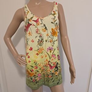 120% Lino Green Floral & Butterfly Print Mini Dress/ Tunic